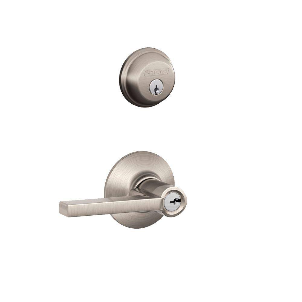 Schlage Latitude Satin Nickel Single Cylinder Deadbolt and Keyed Entry Door Handle Combo Pack FB50N V LAT 619