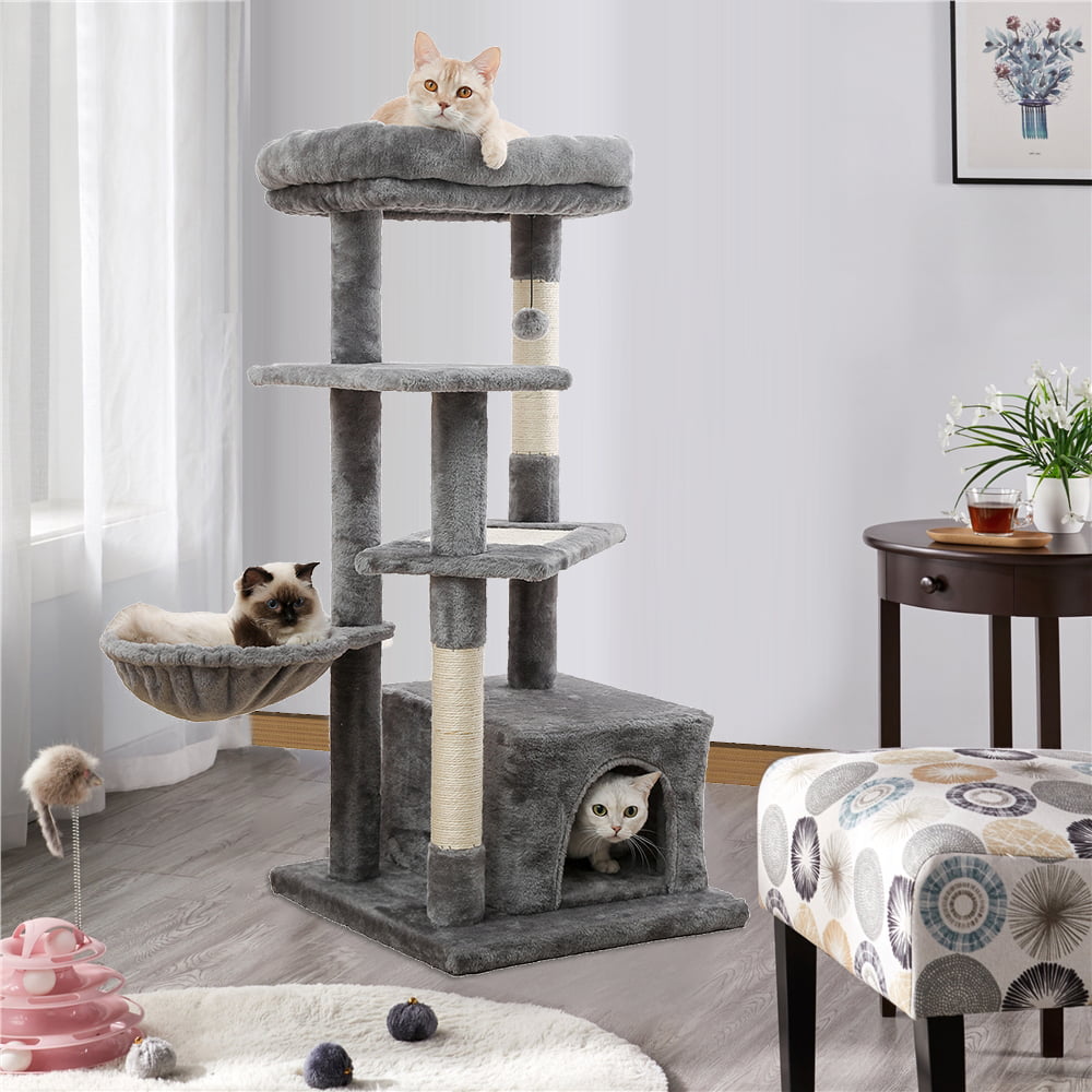 Cat Tree for Indoor Cats， 42 Inches Multi-Level Cat Tower with Sisal Covered Scratching Posts， Spacious Condo， Cozy Hammock and Plush Top Perch