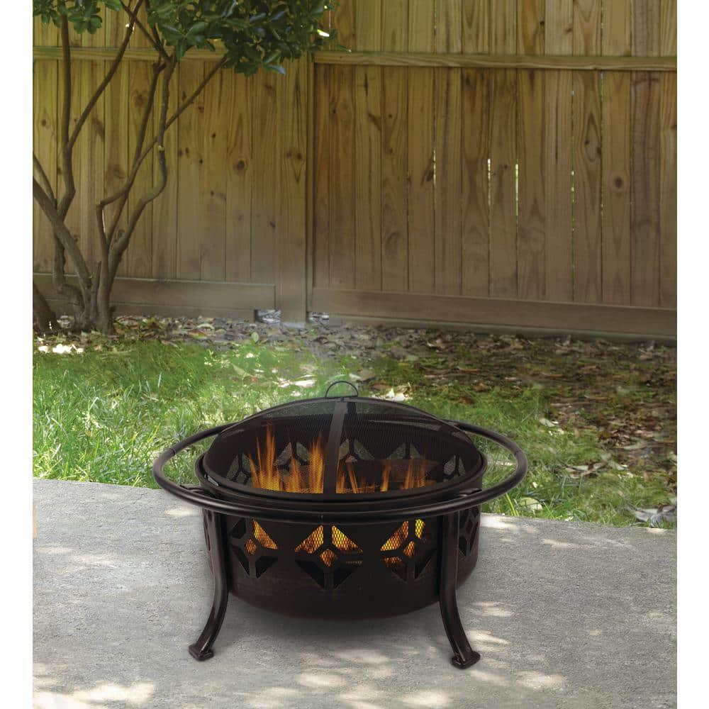 Pleasant Hearth Sunderland Deep Bowl 36 in x 23 in Square Steel Wood Fire Pit in Bronze