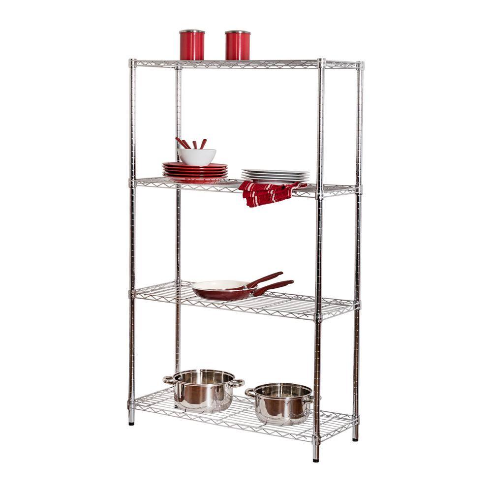 Honey-Can-Do Chrome 4-Tier Heavy-Duty Adjustable Steel Garage Storage Shelving Unit (36 in. W x 59 in. H x 14 in. D) SHF-09439