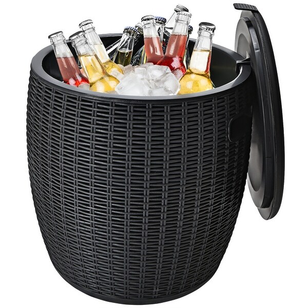 Costway 9.5 Gallon 4in1 Patio Rattan Cool Bar Cocktail Table Side