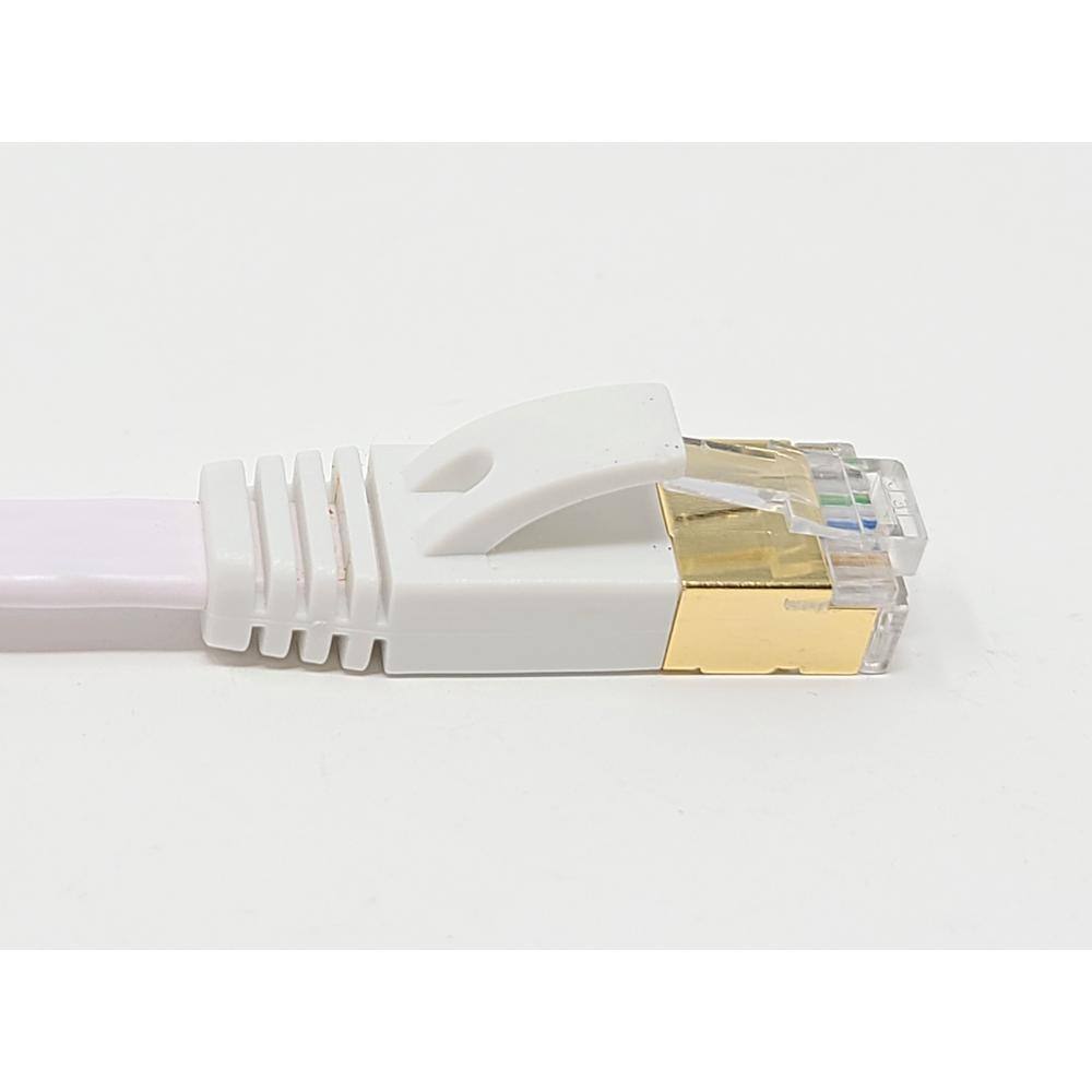 Micro Connectors Inc 50 ft. Cat 7 Shielded RJ45 Flat Patch 32 AWG Cable with Cable Clips White E11-050FL-W