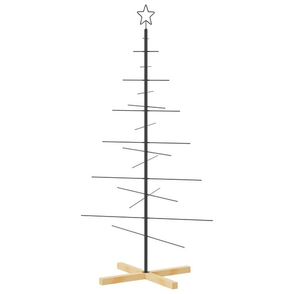 vidaXL Christmas Tree Metal Ornament Tree Decoration with Wooden Base Black