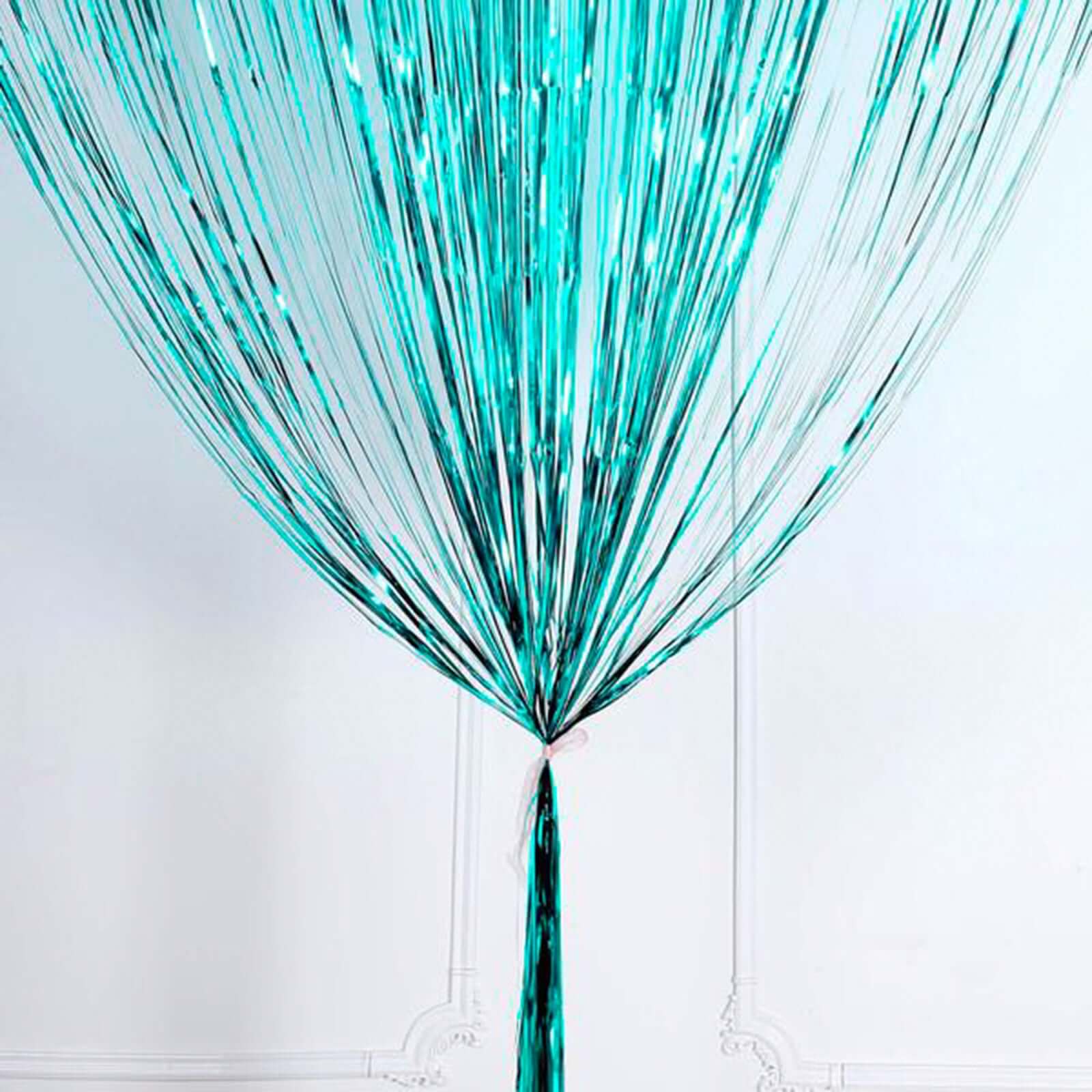 Turquoise Metallic Tinsel Foil Fringe Doorway Curtain Party Backdrop 8ft