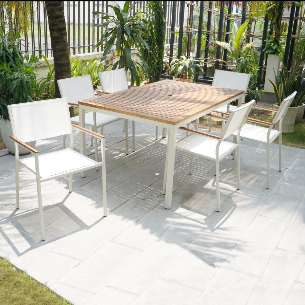 Braylee 7 Piece Outdoor Dining Set  Natural White   Contemporary   Outdoor Dining Sets   by CAROLINA CLASSICS  Houzz