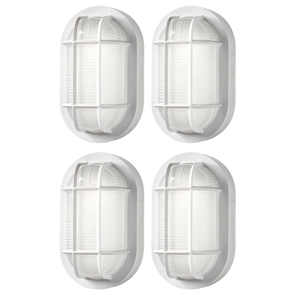 Hampton Bay Nautical Oval White LED Outdoor Bulkhead Light Frosted Glass Lens Corrosion Weather Resistant Non-Metallic Base (4-Pack) 504071010-4PK