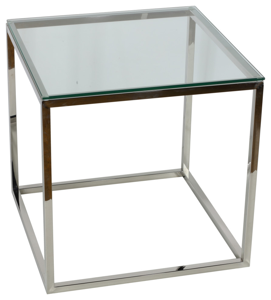 Cortesi Home Kent End Table  Stainless Steel With Glass Top  Square 22x22   Contemporary   Side Tables And End Tables   by CozyStreet  Houzz