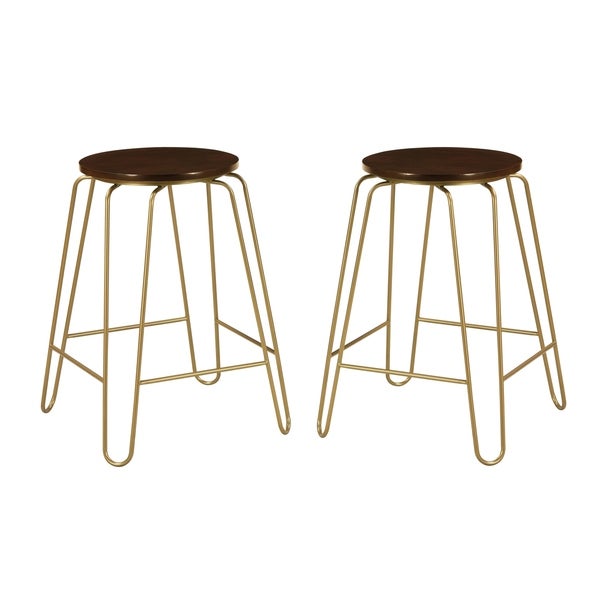 Haim Wood and Metal Round Counter Stool Set