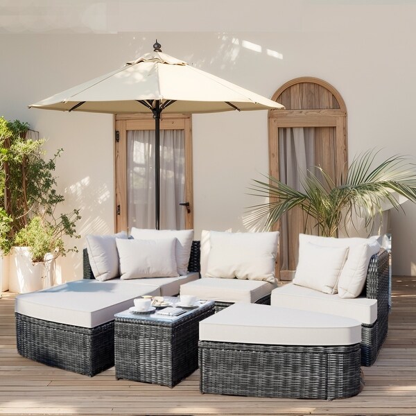 6Piece Wicker Outdoor Sectional Conversation Set with Cushions