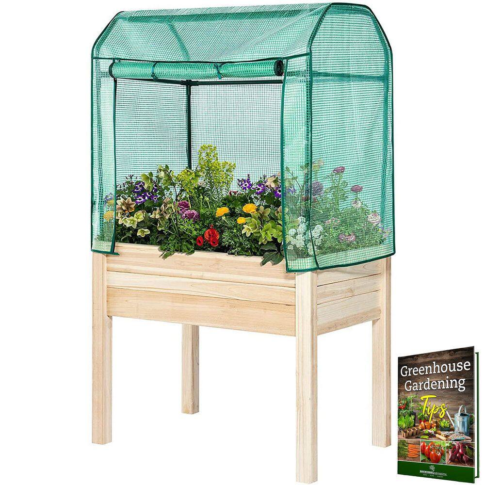 BACKYARD EXPRESSIONS PATIO · HOME · GARDEN Large 36 in. x 24 in. Tan Wood Raised Planter Box with Greenhouse 906533