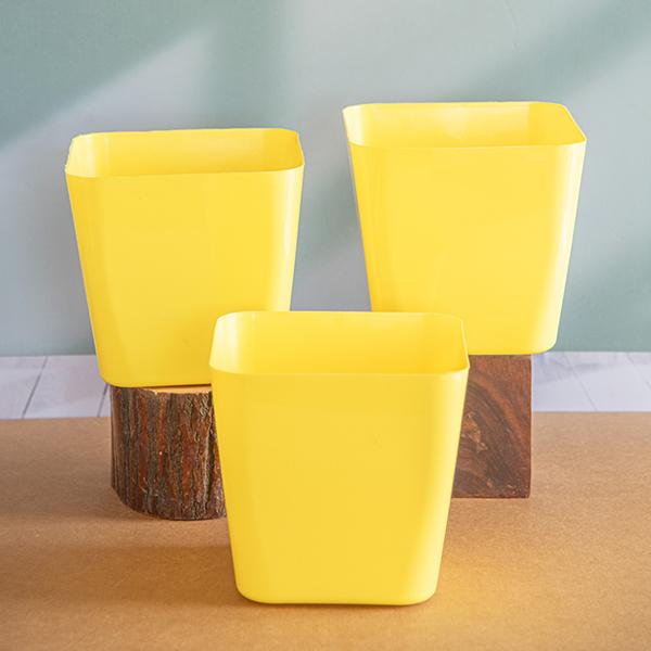 6.7 inch (17 cm) Square Plastic Planter with Rounded Edges (Yellow) (set of 3)