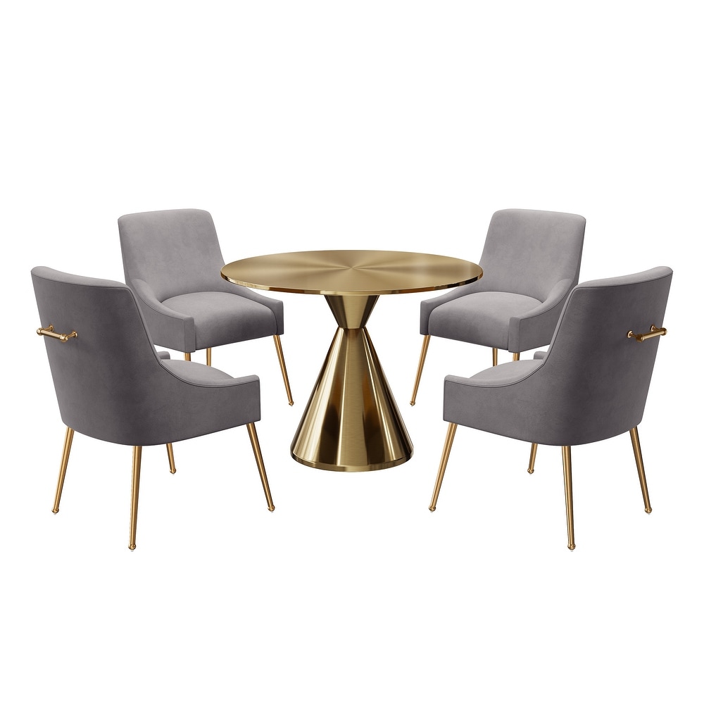 Clihome 5 Piece Modern Golden Table Velvet Chair Dining Set