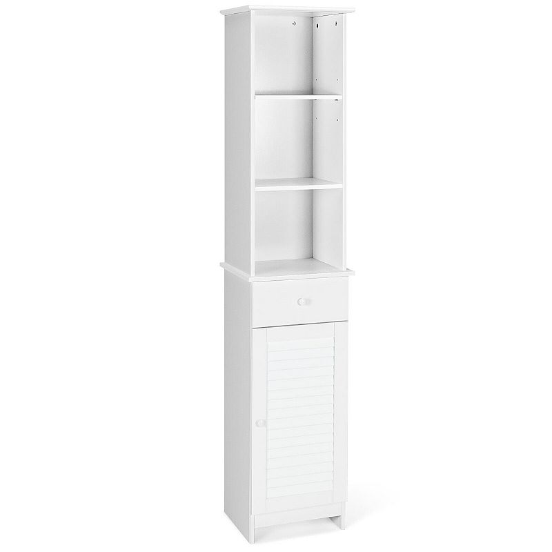 Bathroom Tall Freestanding Storage Cabinet with Open Shelves and Drawer-White