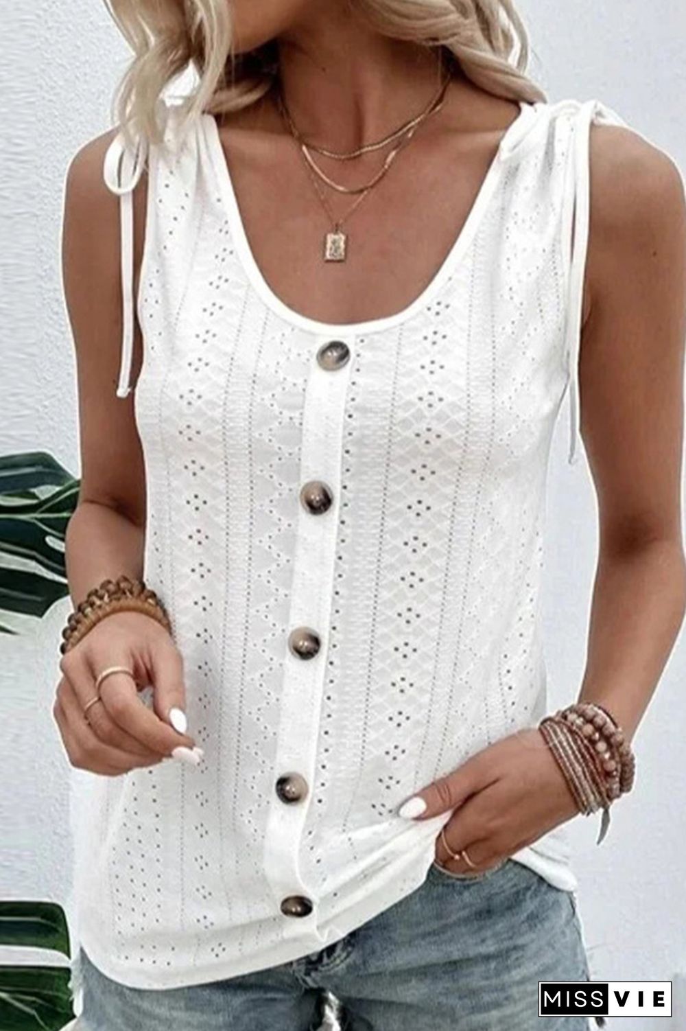 Eyelet Button Up Tank Top