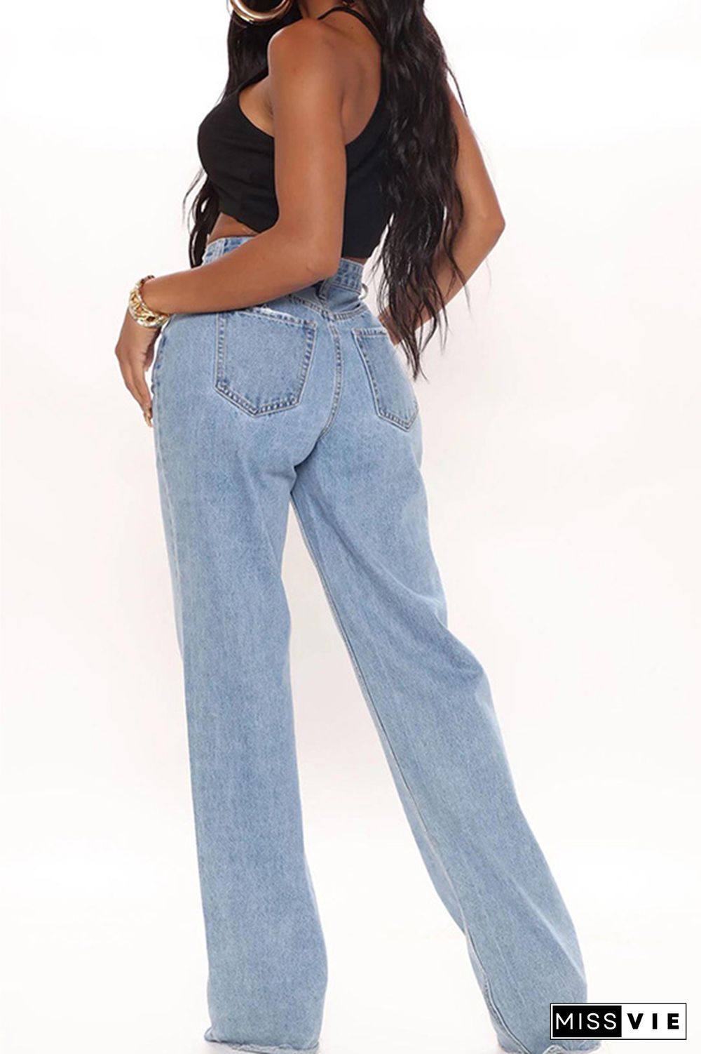 Washed Blue High Waist Wide Leg Jeans