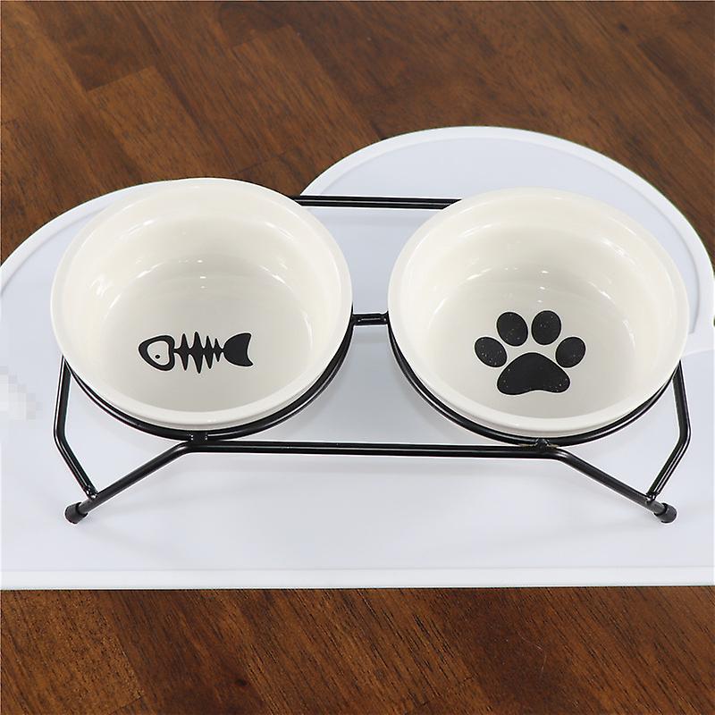 Cat Bowls， Upgraded 13 Oz Ceramic Elevated Cat Food Bowls For Food And Water， Raised 2 Cat Dishes With Stainless Steel Stand Non-slip And Anti-rust， F