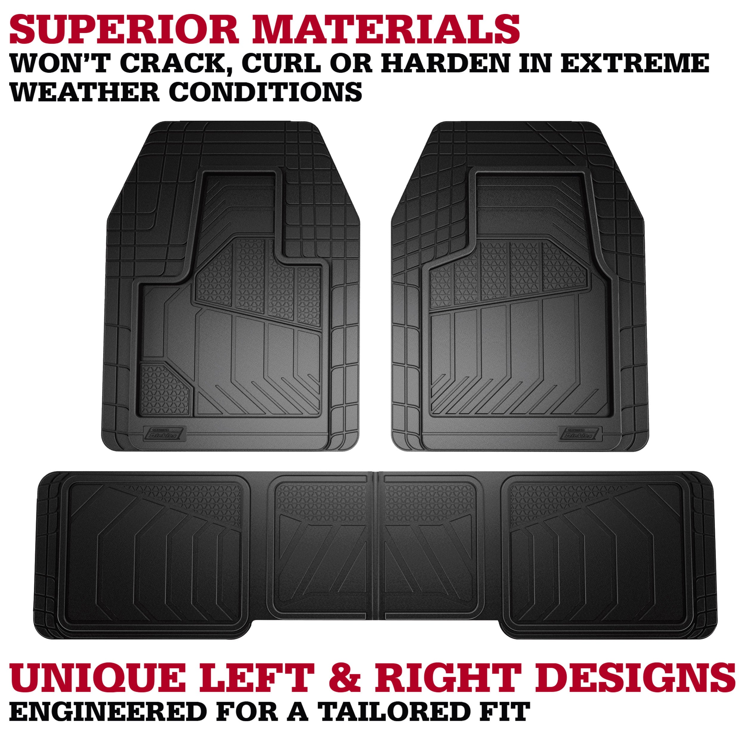 Genuine Dickies Max Coverage Full Vehicle Rubber Floor Mat Set Black， 80103WDI