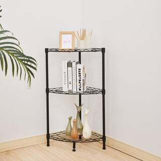 Karl home Corner Black 3-Tier Metal Freestanding Garage Storage Shelving Unit (13.78 in. W x 31.5 in. H x 13.78 in. D) 302992573266