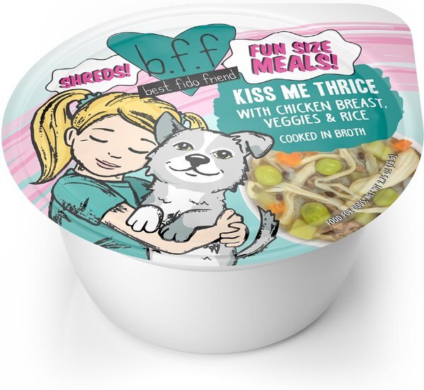 Weruva BFF Fun Size Meals Kiss Me Thrice Wet Dog Food， 2.75-oz cup， case of 12