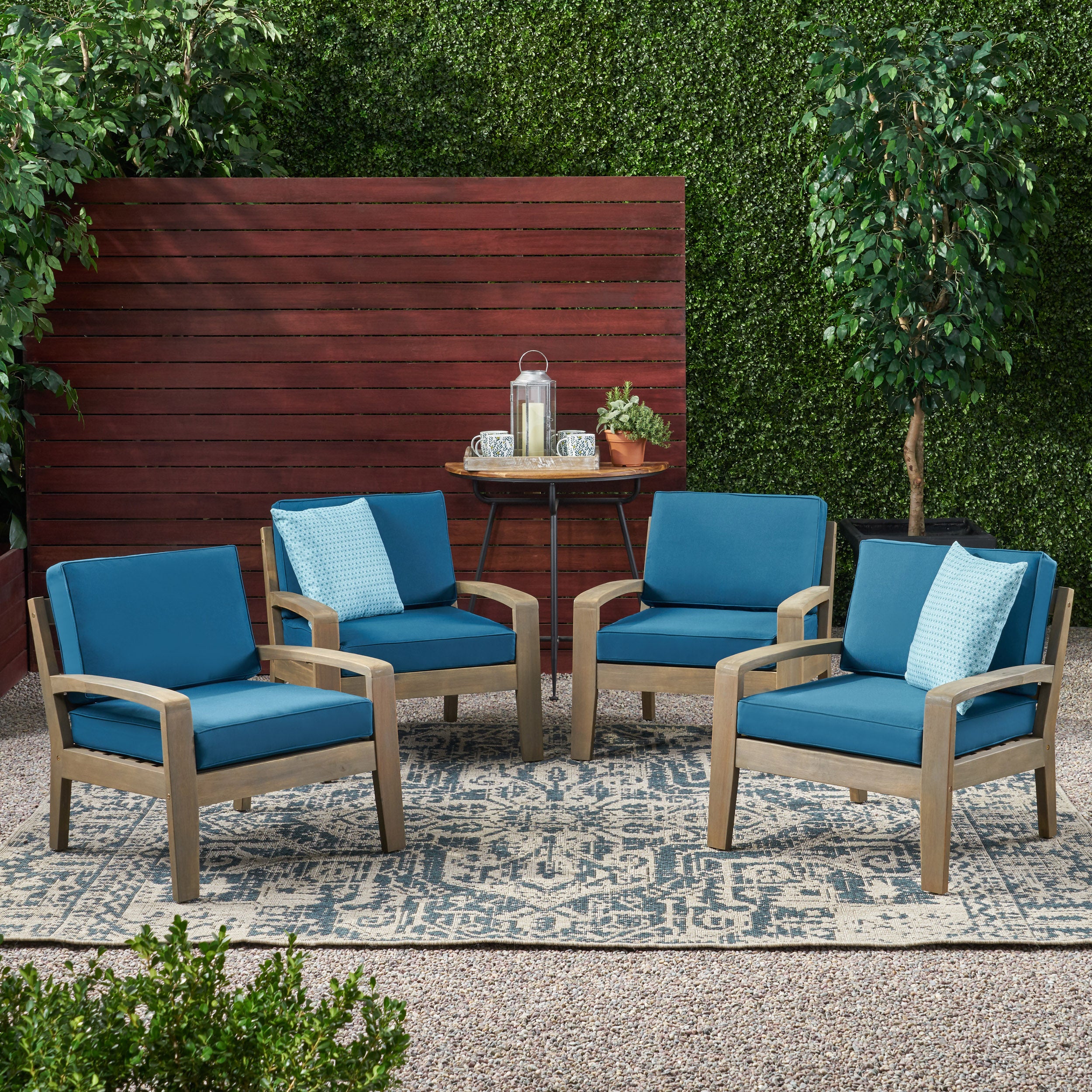 Parma Outdoor Acacia Wood Club Chairs with Cushions (Set of 4)