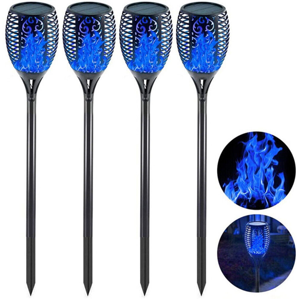 Jinyi 4Pack LED Solar Tiki Torch Lights Dancing Flickering Flame Lamp Waterproof-Blue