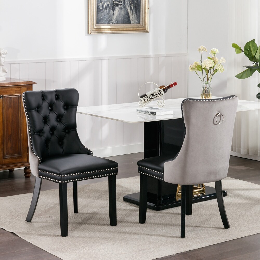 Set of 2 Modern High End Tufted Solid Wood Upholstered Dining Chair with Nailhead Trim