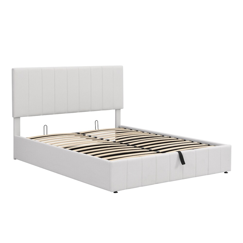 Upholstered Platform bed with a Hydraulic Storage System