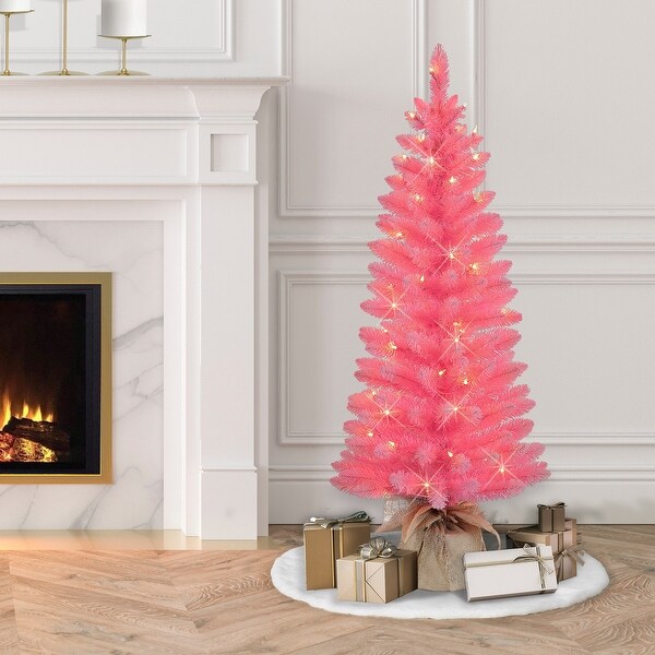 Puleo International 4 ft PreLit Pink Artificial Tree in Burlap Sac