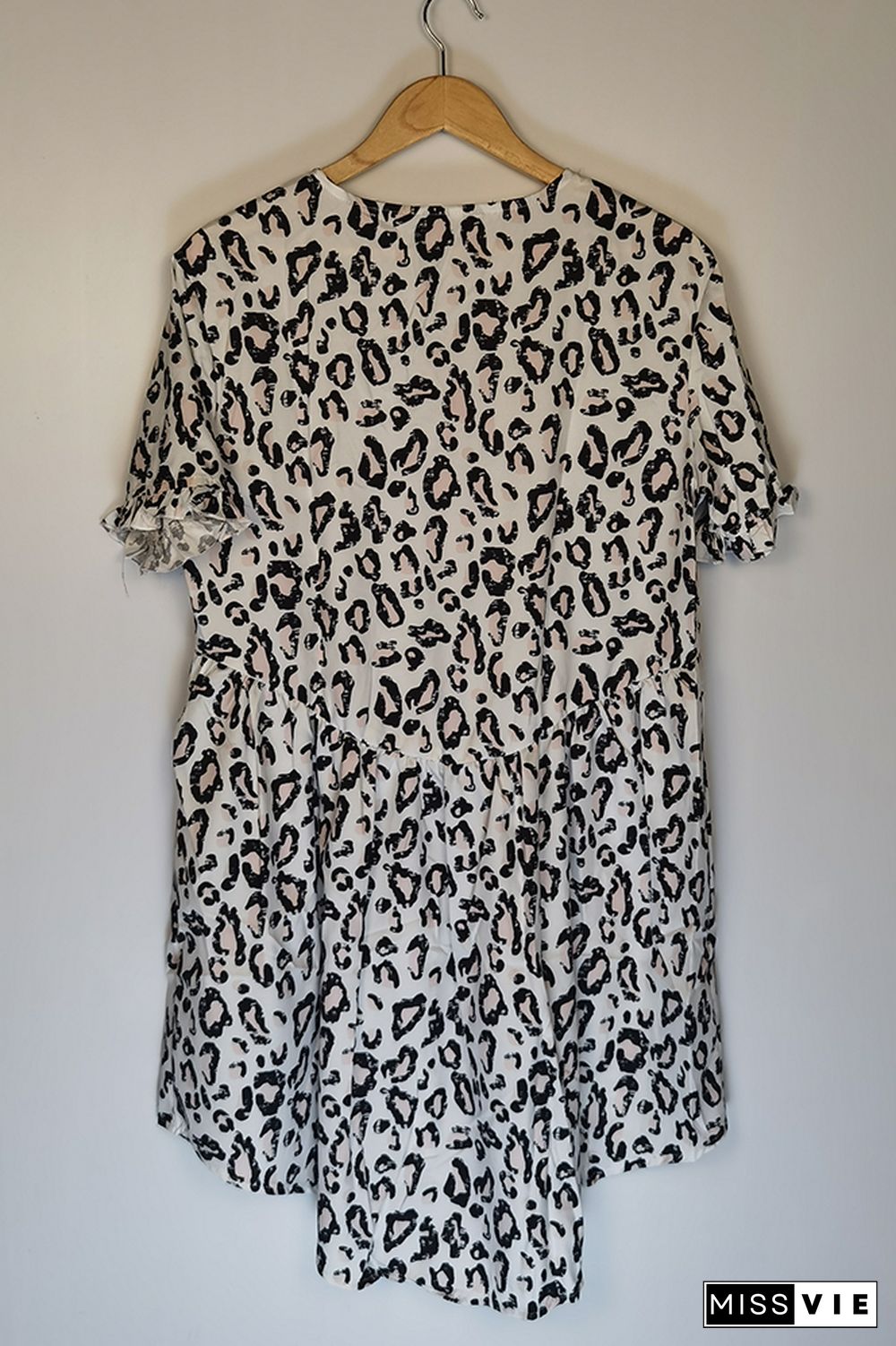 Leopard Print Button Front Ruffle V-neck Dress