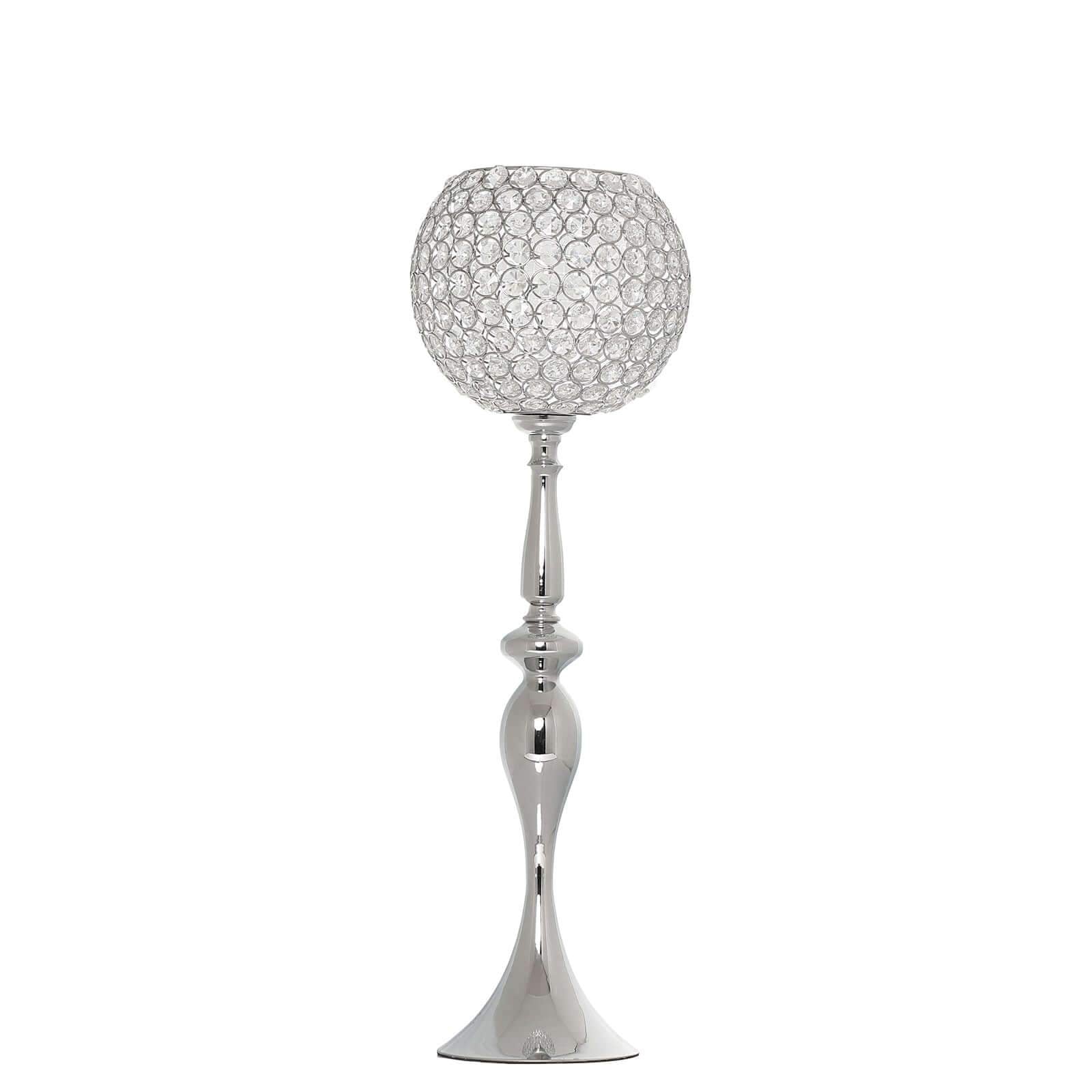 Silver Metal Acrylic Crystal Goblet Candle Holder, Flower Ball Stand 30