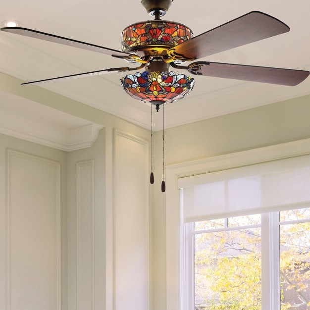 Led Glass  Style Stained Magna Carta Lighted Ceiling Fan River Of Goods