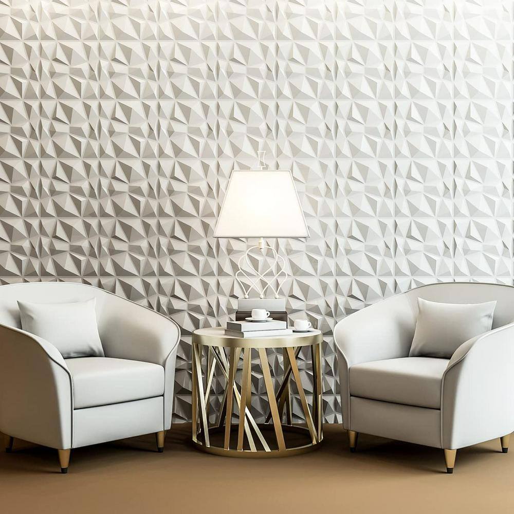 Art3dwallpanels Decorative 3D Wall Panels 11.8 in. x 11.8 in. White PVC Diamond Design (Pack of 33-Tiles 32 sq. ft.) A10hd315