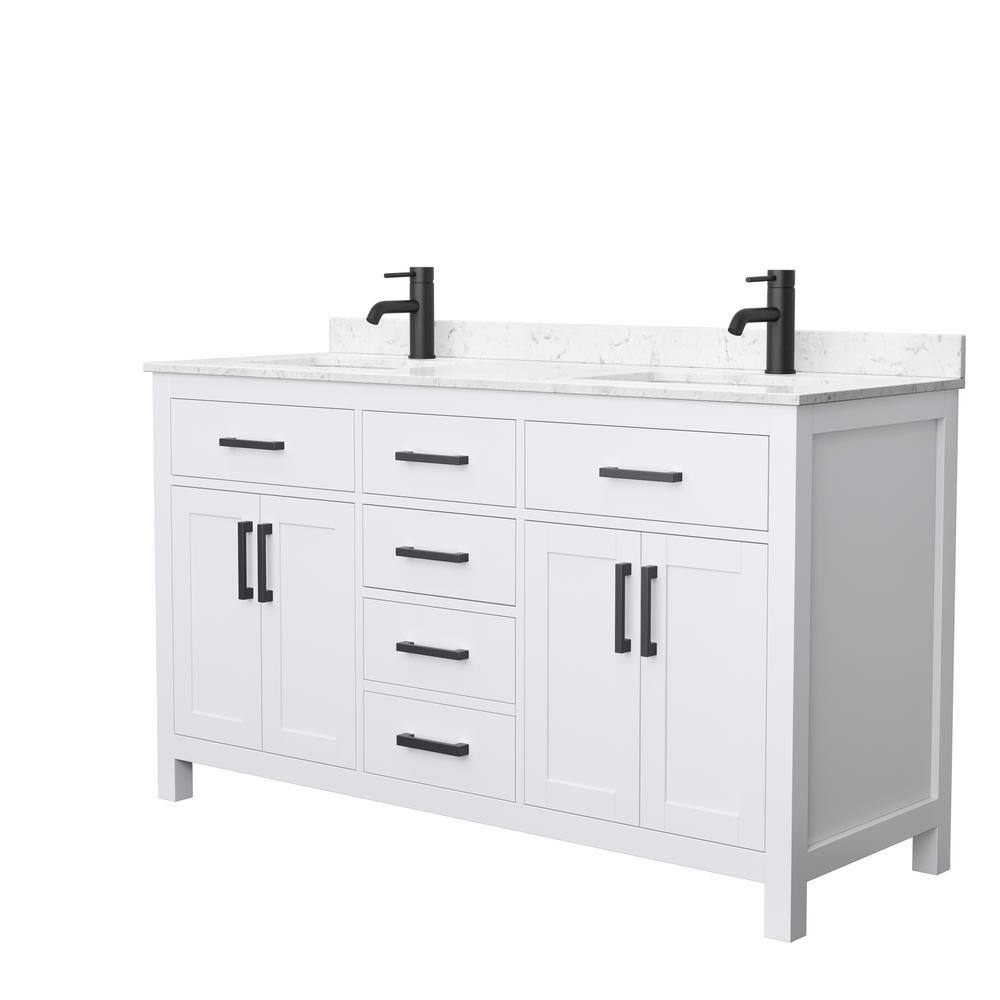 Wyndham Collection Beckett 60 in. W x 22 in. D x 35 in. H Double Sink Bath Vanity in White with Carrara Cultured Marble Top WCG242460DWBCCUNSMXX