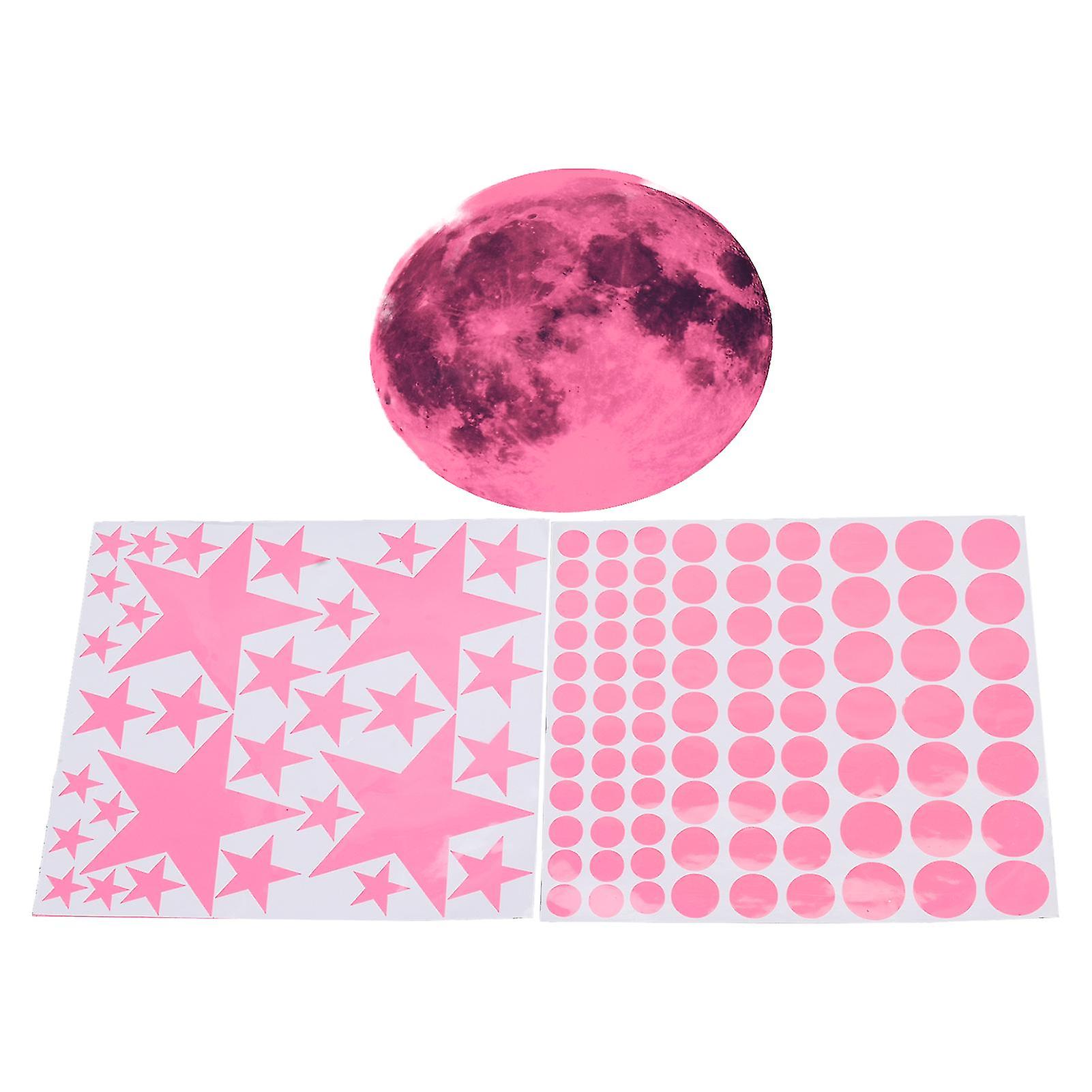 Glow in The Dark Wall Stickers Luminous Moon Star Dot Wall Stickers Wall Decals Decor for Bedroom Living Room Pink