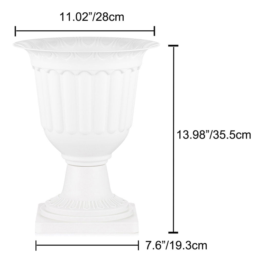 Nuptio 13.8 Inch Urn Planter White Plastic Plant Pot for Spring Decor Set of 2