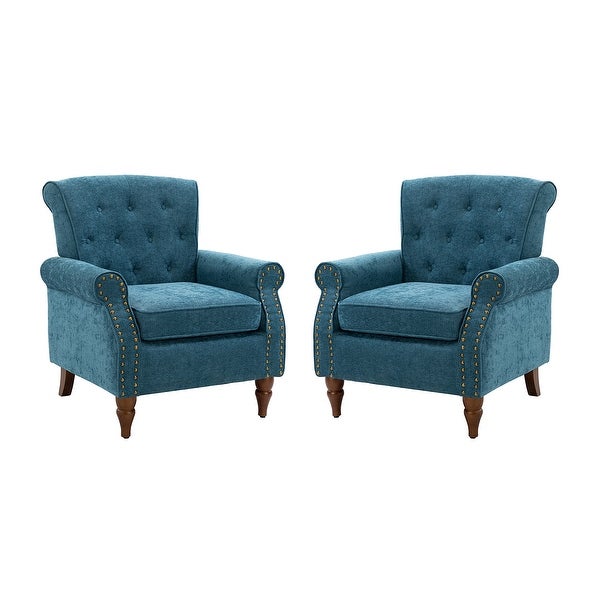 Indiges Upholstered Modern Tufted Accent Arm Chair with Nailhead Trim Set of 2 by HULALA HOME