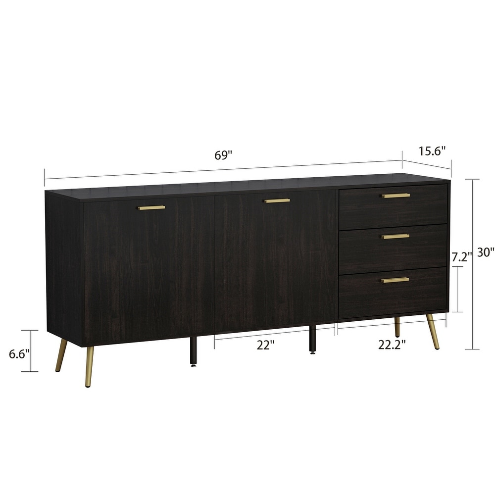 Kerrogee Buffet Sideboard with Double Doors and 3 Drawers  Espresso   69\