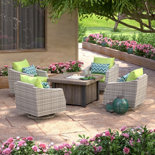 Cannes 5 Piece Sunbrella Outdoor Patio Motion Fire Chat Set