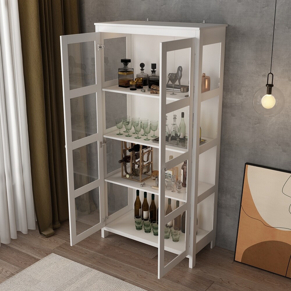 Kerrogee Tall Storage Cabinet with 4 Tier Shelf Acrylic Glass  White   70.9\