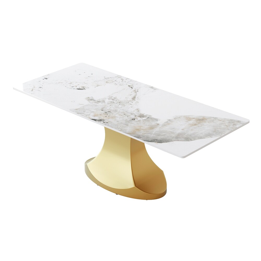 Rectangular Dining Table  Faux Marble Kitchen Dining Table with Gold Pedestal.