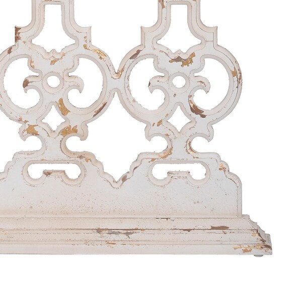 32 Inch Console Table， Fir Wood， Traditional， Scrollwork， Whitewash， Brown