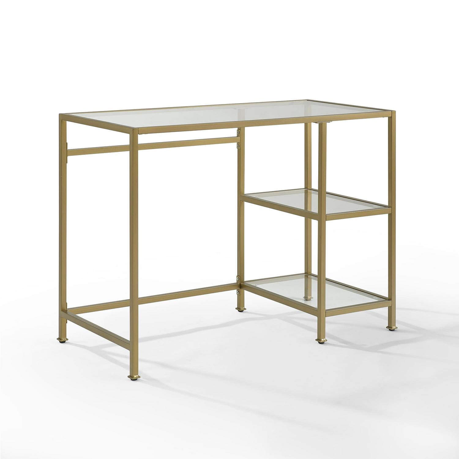 Crosley Furniture Aimee Steel Desk， Gold/Clear