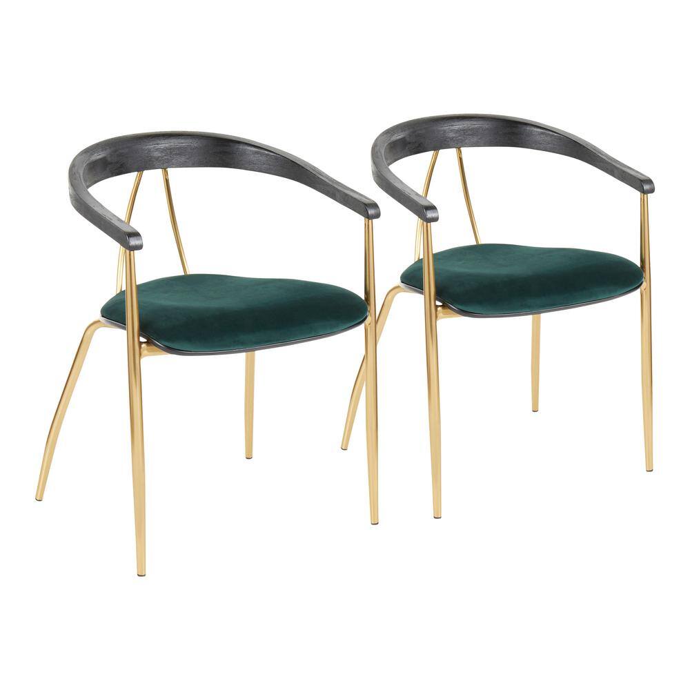 Lumisource Vanessa Gold and Green Velvet Dining Chair with Black Wood Accent (Set of 2) CH-VNESA AUVGN2