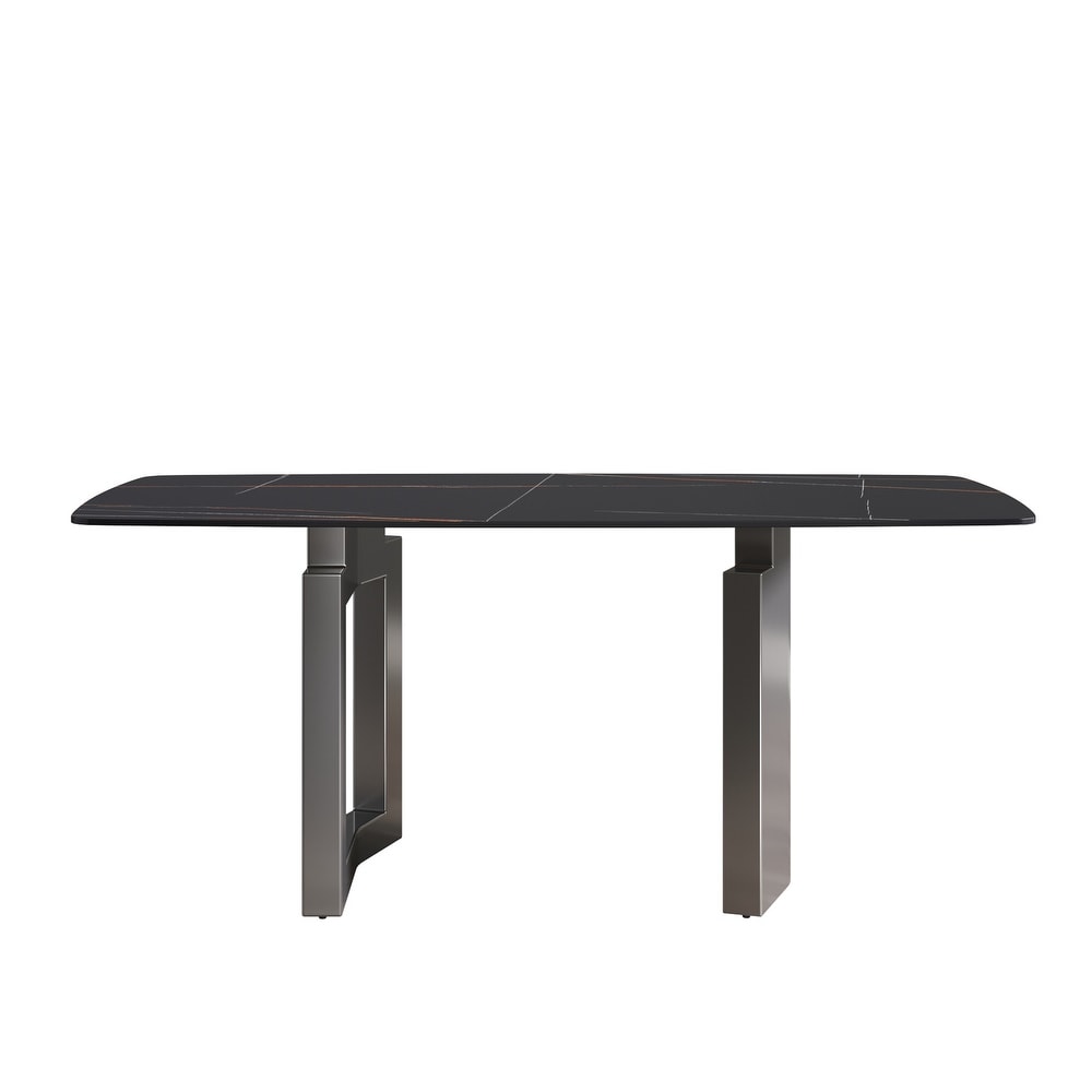 70 Inch Artificial Marble Stone Curved Metal Leg Dining Table for 6 8