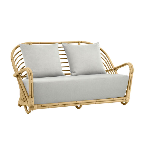 Arne Jacobsen Charlottenborg Natural Rattan Two-Seater Sofa with Sunbrella Sailcloth Seagull Seat and Back Cushion