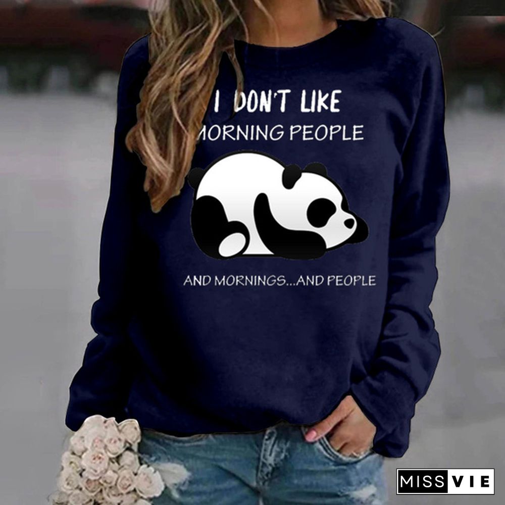 Fashion Panda I Don't Like Morning People Printed Oversize Hoodless Sweater For Women Cool Printed Autumn Winter Fashion Ladies Sweatshirts