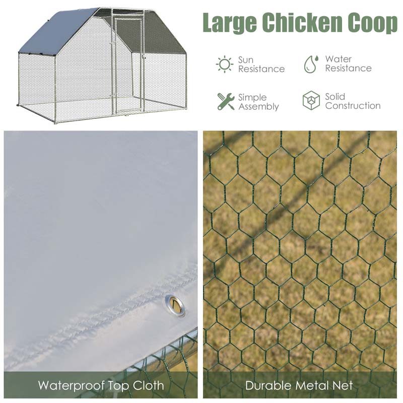 9.5' x 6.5' x 6' Galvanized Metal Large Walk-in Chicken Coop Cage Runs Hen House with Cover & Lockable Door