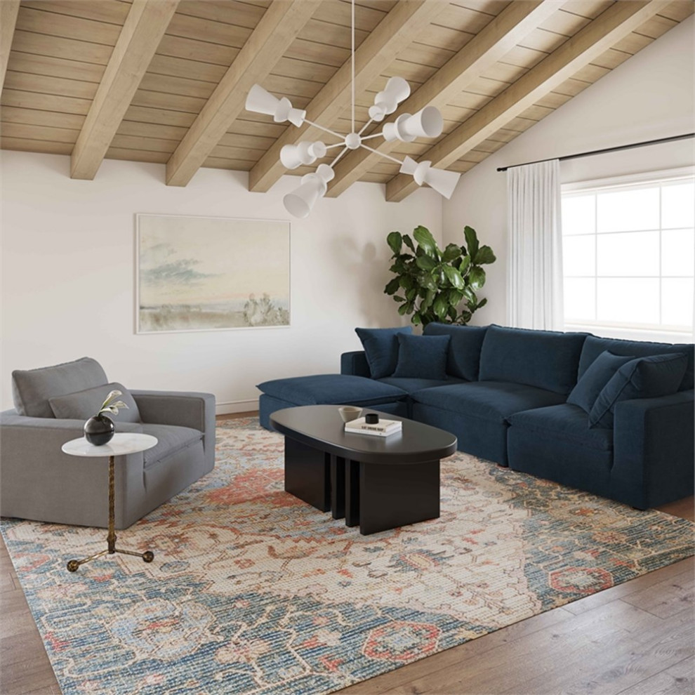 Pemberly Row Modern Navy Modular 4 Piece Upholstered Sectional   Contemporary   Sectional Sofas   by Homesquare  Houzz