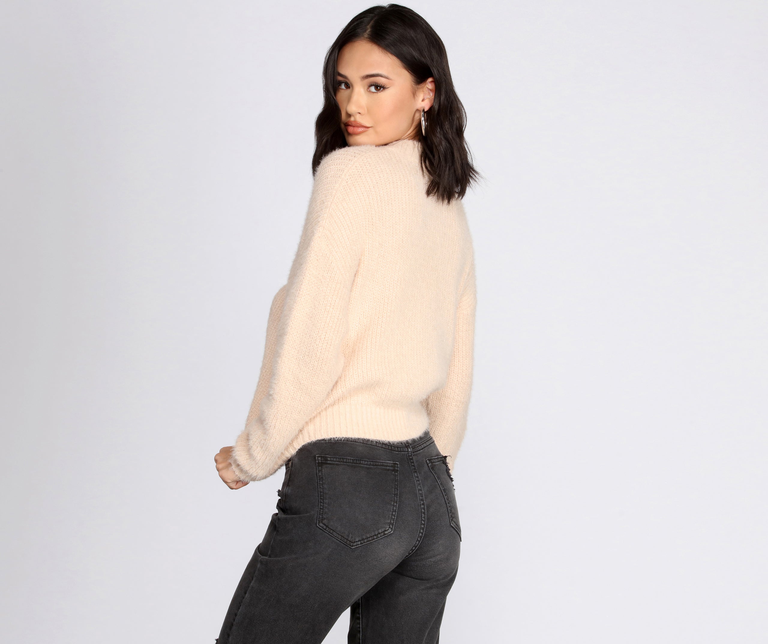 Angora Knit Mock Neck Sweater