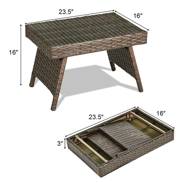 Outdoor Wicker Table Patio Rattan Folding Coffee Table Side Table